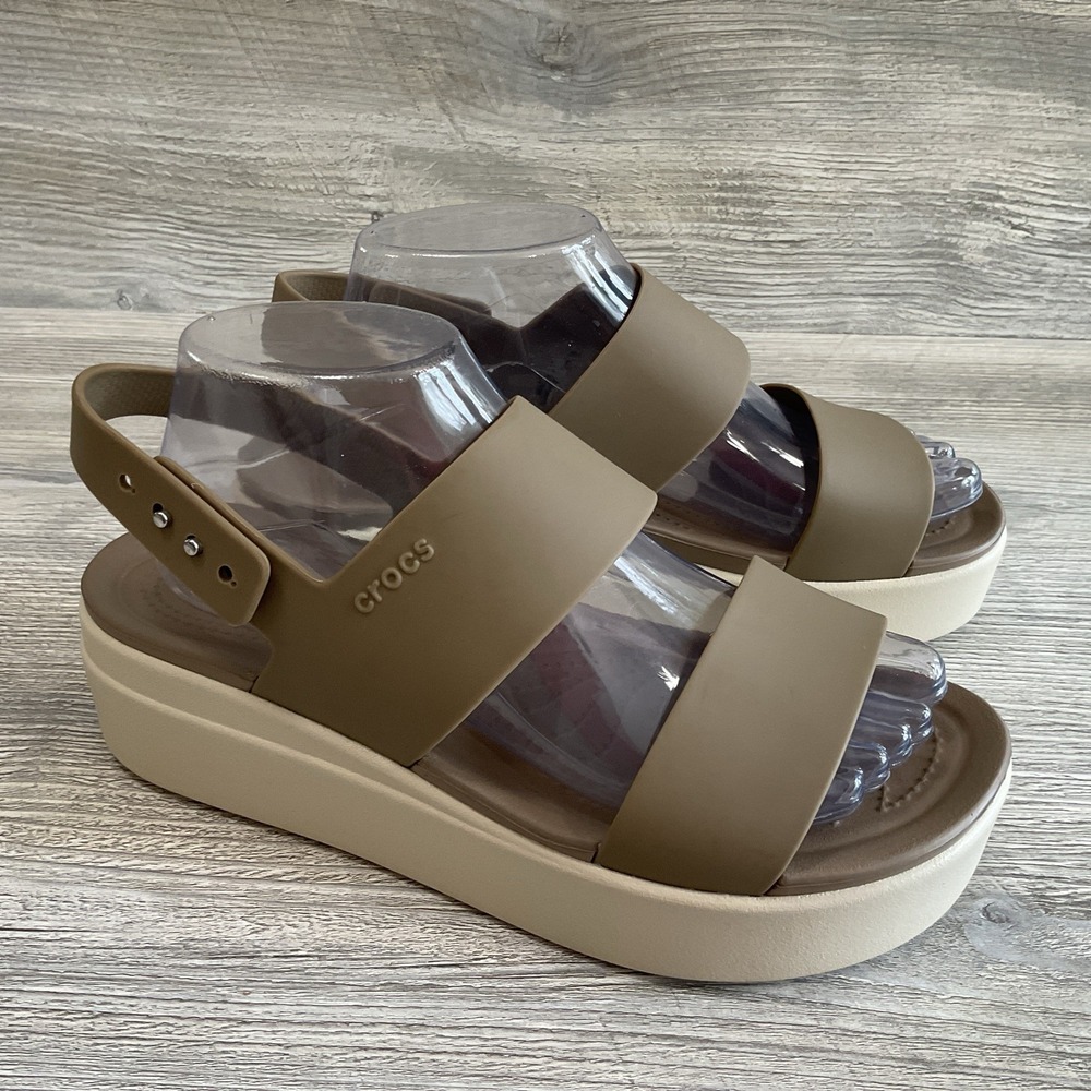 Crocs Womens Size 9 Brooklyn Low Wedge Platform Sandals Literide Slingback Bone